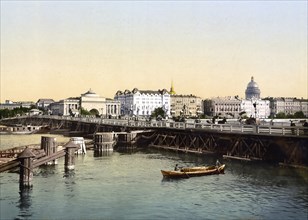 Dwortzowi, Dvortsovyi, Bridge and Admiralty Quay, St. Petersburg, Russia, c. 1890, Historic,