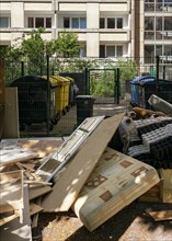 Domestic waste stored on public road land, Potsdam, Brandenburg, Germany, Europe