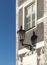 Street light on facade of Knights, U Rytiru, house, Mikulov, Czech Republic, Europe