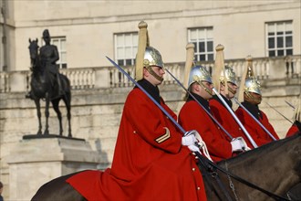 Parade of Horse Guards, soldiers of the Household Cavalry Mounted Regiment, White Hall,