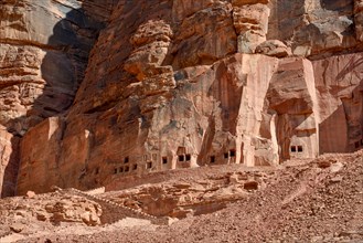 Lion tombs in the rocks of al-Khuraybah, Dadan or Dedan, near AlUla, Medina Province, Saudi Arabia,