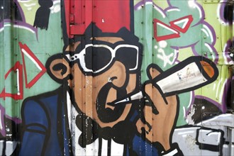 Graffiti of a marijuana smoker, Freetown Christiania, Fristad Christiania, alternative residential