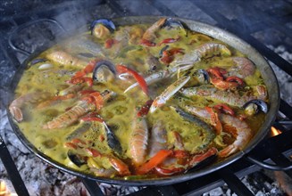 Seafood paella, Majorca, Balearic Islands, Spain, Europe