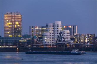 Düsseldorf, the Gehry buildings, Neuer Zollhof, in the media harbour, on the left the Stadttor