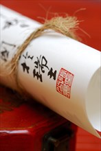 Calligraphy, paper roll and Japanese characters