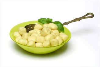 Bowl with potato gnocchi, gnocchi di patate, pasta, skimmer, pasta