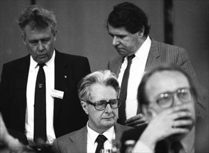 SPD Party Congress April 1982. Hans Apel, Hans Jochen Vogel, Norbert Gansel v, l, Germany, Europe