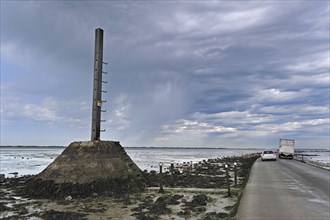 The Passage du Gois, Gôa, a tidal causeway from Beauvoir-sur-Mer to Île de Noirmoutier, La Vendée,