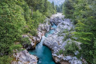 Wild river Soca flows through gorge, Triglav National Park, Soca Valley, Slovenia, Europe