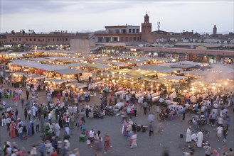 Food stalls in the Djemaa el Fna market square, Marrakesh, Marrakesh-Tensift-El Haouz region,