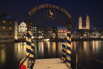 Jetty from Hotel Zum Storchen, Old Town, Limmatquai, Limmat, Zurich, Switzerland, Europe