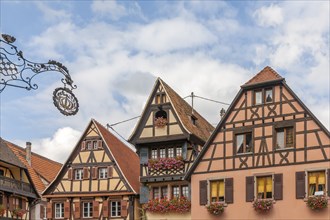 Half-timbered houses, Dambach-la-Ville, Département Bas-Rhin, Alsace, France, Europe