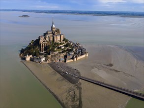 Aerial view, Monastery Island, Mont-Saint-Michel Abbey, Le Mont-Saint-Michel, Mont Saint Michel,