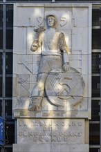 A relief, erected to mark the first five-year plan in the GDR on the former cold store, which was