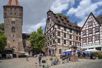 Historic Tiergärtnertorplatz with the Pilatus House and the Neutorturm, Nuremberg, Central