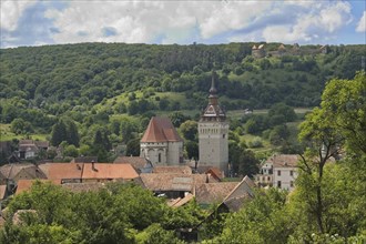 The fortified church of Saschiz, Biserica Fortificata Saschiz, in Transylvania. The church is a