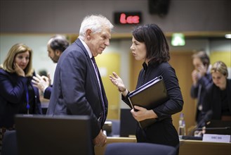 (R-L) Annalena Bärbock, Federal Minister for Foreign Affairs, recorded in conversation with Josep