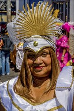 Colourful dressed woman. Carnival. Mindelo. Cabo Verde. Africa