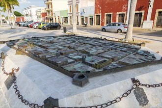 Bronze model of layout of Spanish colonial city, Campeche, Campeche State, Mexico, Central America