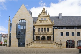 Tourist Information and Facade, City Hall, Holzmarkt, Halberstadt, Harz Mountains, Saxony-Anhalt,