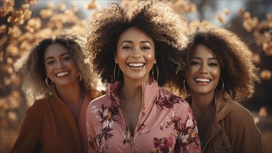 Three african american female friends getting together in the park for some exercise. generative AI