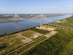 Aerial view, Normandy Bridge over the Seine, Calvados, Côte Fleurie, Lower Normandy, English