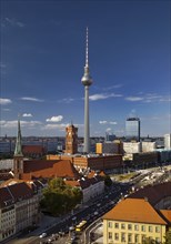 City panorama with Red City Hall and TV Tower, Berlin-Mitte, Berlin, Germany, Europe