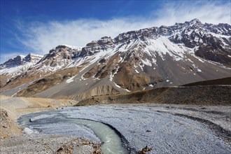 Spiti river in Spiti Valley in Himalayas. Himachal Pradesh, India, Asia