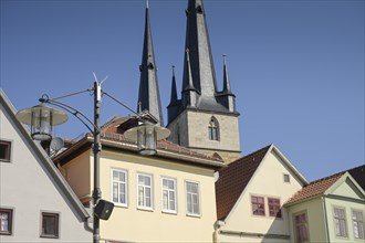 Old buildings, St John's Church, market square, old town, Saalfeld, Thuringia, Germany, Europe