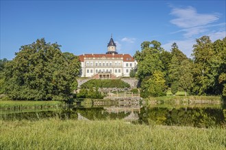 Wiesenburg Castle, lake in the castle park, Potsdam Mittelmark district, Brandenburg, Germany,