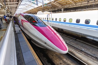 Shinkansen Hello Kitty train type 500 high-speed train of Japan Rail JR West at Shin-Kobe station