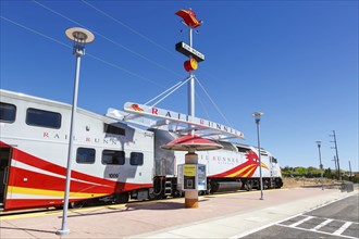 New Mexico Rail Runner Express regional train railway in Santa Fe, USA, North America