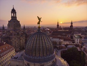 Dresden's old town from above.The glass dome of the Academy of Arts, crowned by a Fama figure,