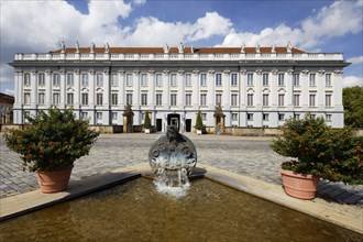 Fountain Ansbacchantin, 1993, by sculptor Jürgen Goertz, behind Residenz Ansbach, Schloss, once