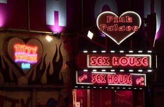 Illuminated sign on the Reeperbahn, St. Pauli, Hamburg, Germany, Europe