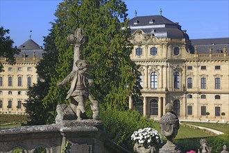 The Würzburg Residenz, putti on the bastion, park side, UNESCO World Heritage Site, Würzburg, Lower