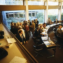 Ruhr area. Press hype in a courtroom. Waiting for the defendant. ca. 1979-80