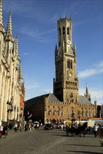 Belfort, Gothic Town Hall, Grote Markt, Bruges, West Flanders, Belgium, Europe