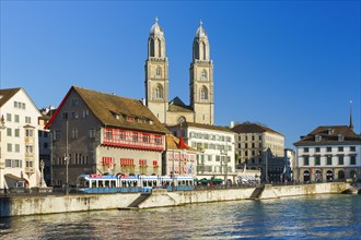 Zurich Grossmünster, Limmat, Zurich, Switzerland, Europe