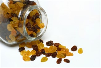 Raisins in glass jar, sultanas