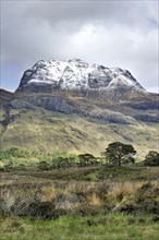 Loch Maree and Mount Slioch covered with snow in spring, Wester Ross, Highlands, Scotland, UK