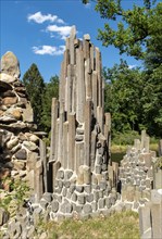 Basalt sculpture, Azalea and Rhododendron Park Kromlau, Germany, Europe