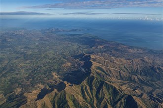 Aerial of the volcanic landscape, Viti Levu, Fiji, South Pacific, Oceania