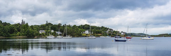 Panorama of Boats in Connel, Loch Etive, Oban, Argyll and Bute, Scotland, UK