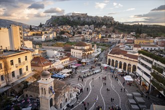 View over the old town of Athens, with Panagia Pantanassa Church, Tzisdarakis Mosque and Acropolis,