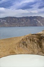 Crater lake Víti and Öskjuvatn in the crater of the Askja volcano, volcanic landscape, Dyngjufjöll