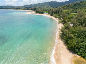 Aerial view of Hanalei Beach, Waioli Beach Park, Hanalei Bay, Kauai, Hawaii, USA, North America