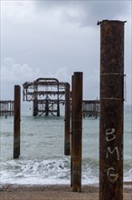 Ruin of the West Pier, destroyed by fire in 2003, Brighton, England, United Kingdom, Europe