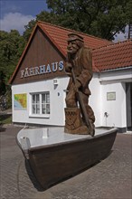 Statue, ferry house, harbour, Altefähr, Rügen Island, Mecklenburg-Western Pomerania, Germany,