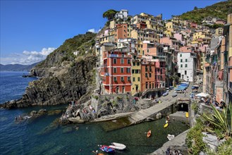 Fishing village of Riomaggiore, village view, Cinque Terre, province of La Spezia, Liguria, Italy,